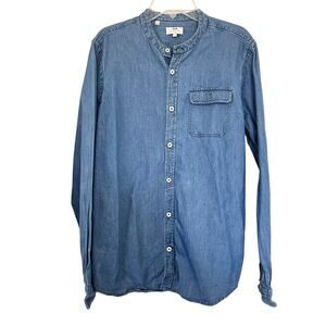 Cyrillus boys blue chambray denim mandarin collar long sleeve button up shirt